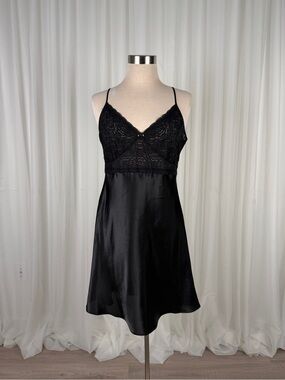 Nine & Co Lace Bodice Satin Chemise Nightgown Slip Dress Women Black Size M
